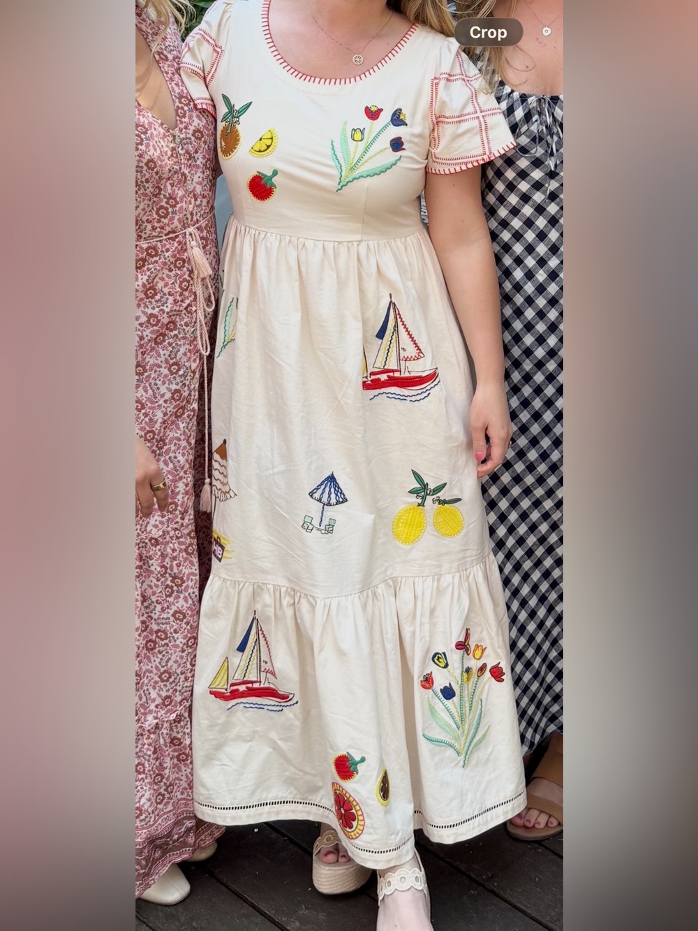Hunter Bell Marley Cream‎ Fruit Sailboat Embroidered Midi Dress 8 - Picture 3 of 3